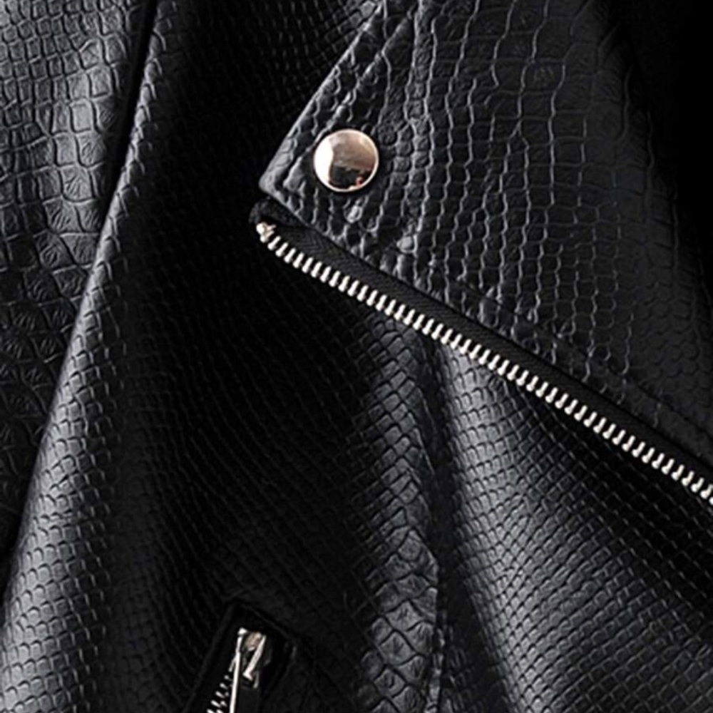 black  biker moto leather Zipper jacket motorcycle - Picture 4 of 5